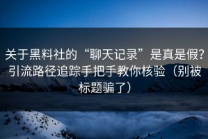 关于黑料社的“聊天记录”是真是假？引流路径追踪手把手教你核验（别被标题骗了）